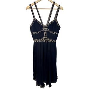 NEW Mandalay Black Gold Beaded Silk Formal Party Cocktail Mini Dress Womens 10